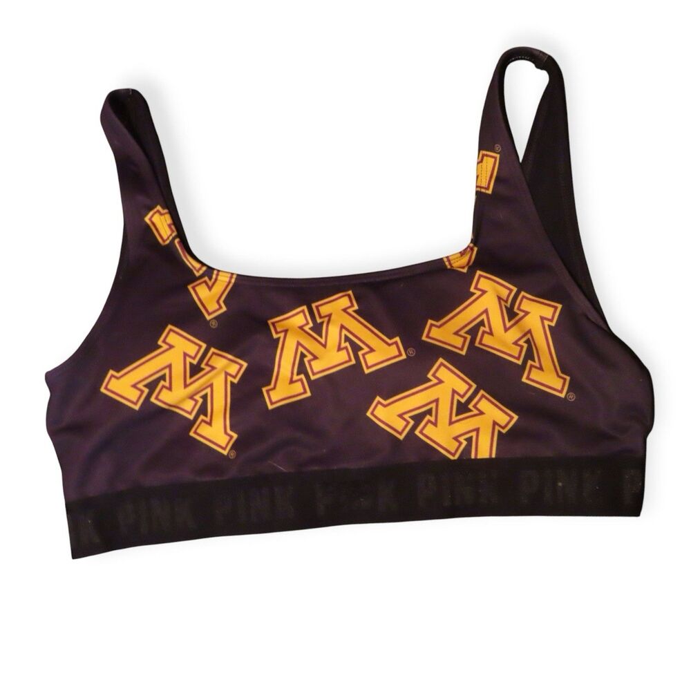 PINK Victoria Secret Minnesota Golden Gophers Sports Bra Reversible Maroon Gold